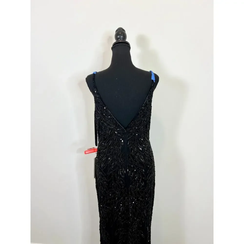 Mac Duggal Embellished Leaf Beaded Gown Black Size 6 - Picture 6 of 10